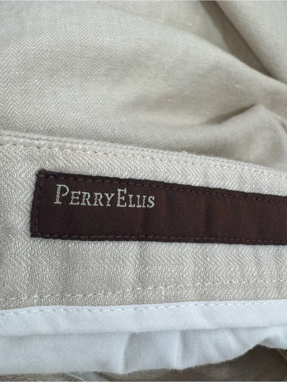 Perry Ellis Linen Cotton Blend Classic Fit Pants 38x30 Ivory Beach Resortwear